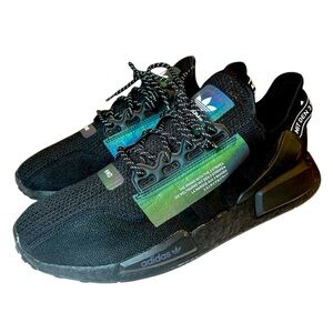 NMD_R1 V2 Triple Black Adidas Sneakers with Reflective Accents, Size 10.5
